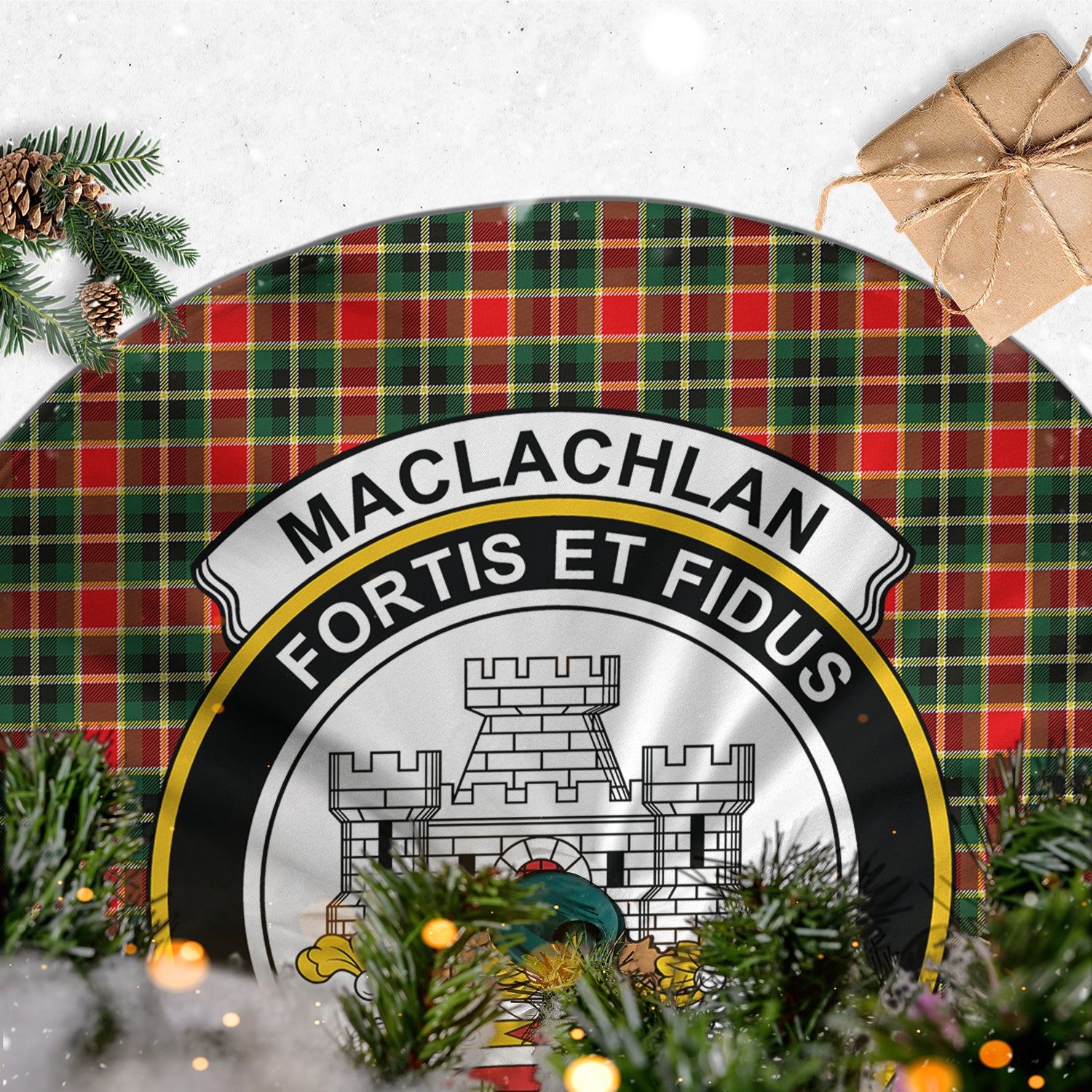 MacLachlan Hunting Modern Tartan Christmas Tree Skirt with Family Crest - Tartanvibesclothing