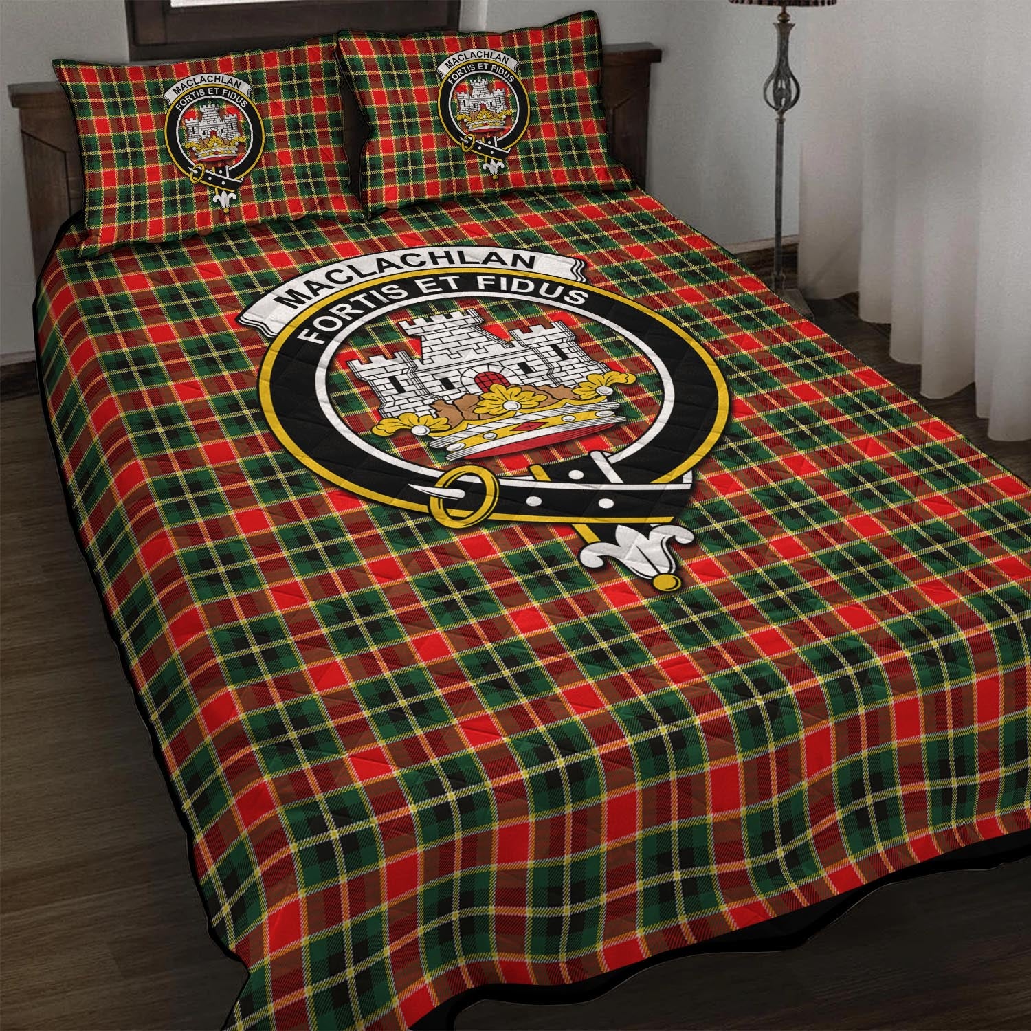 MacLachlan Hunting Modern Tartan Quilt Bed Set with Family Crest - Tartan Vibes Clothing