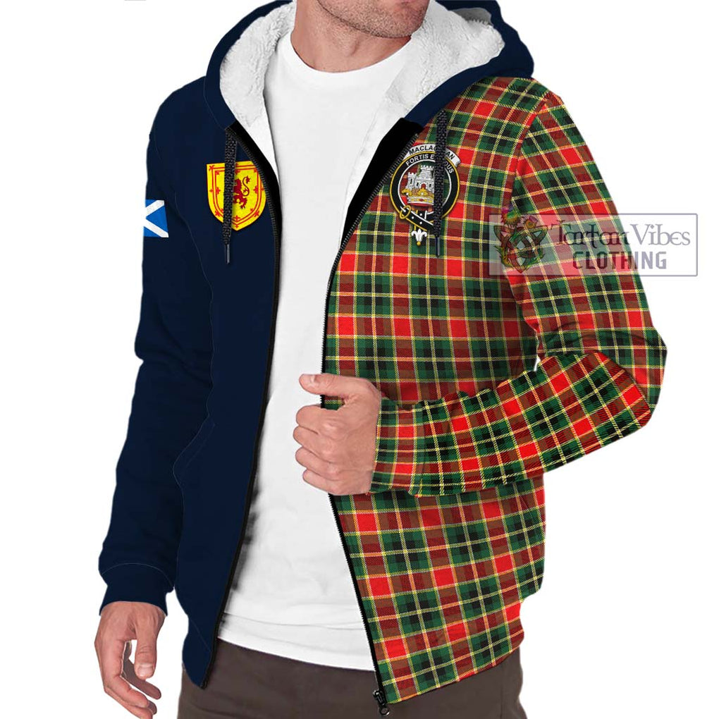 Tartan Vibes Clothing MacLachlan Hunting Modern Tartan Sherpa Hoodie with Scottish Lion Royal Arm Half Style