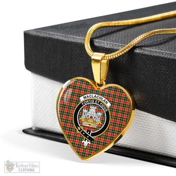 MacLachlan Hunting Modern Tartan Heart Necklace with Family Crest