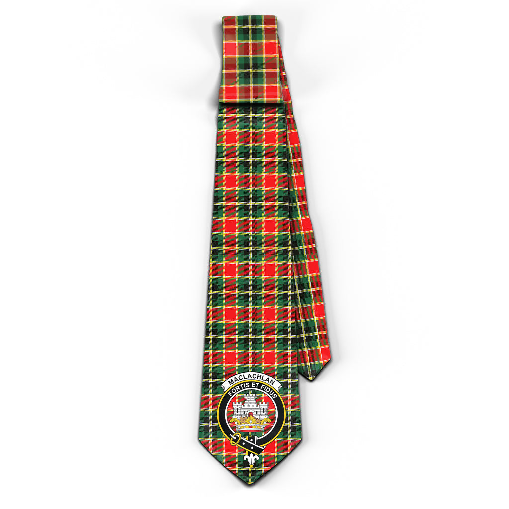 MacLachlan Hunting Modern Tartan Classic Necktie with Family Crest - Tartan Vibes Clothing