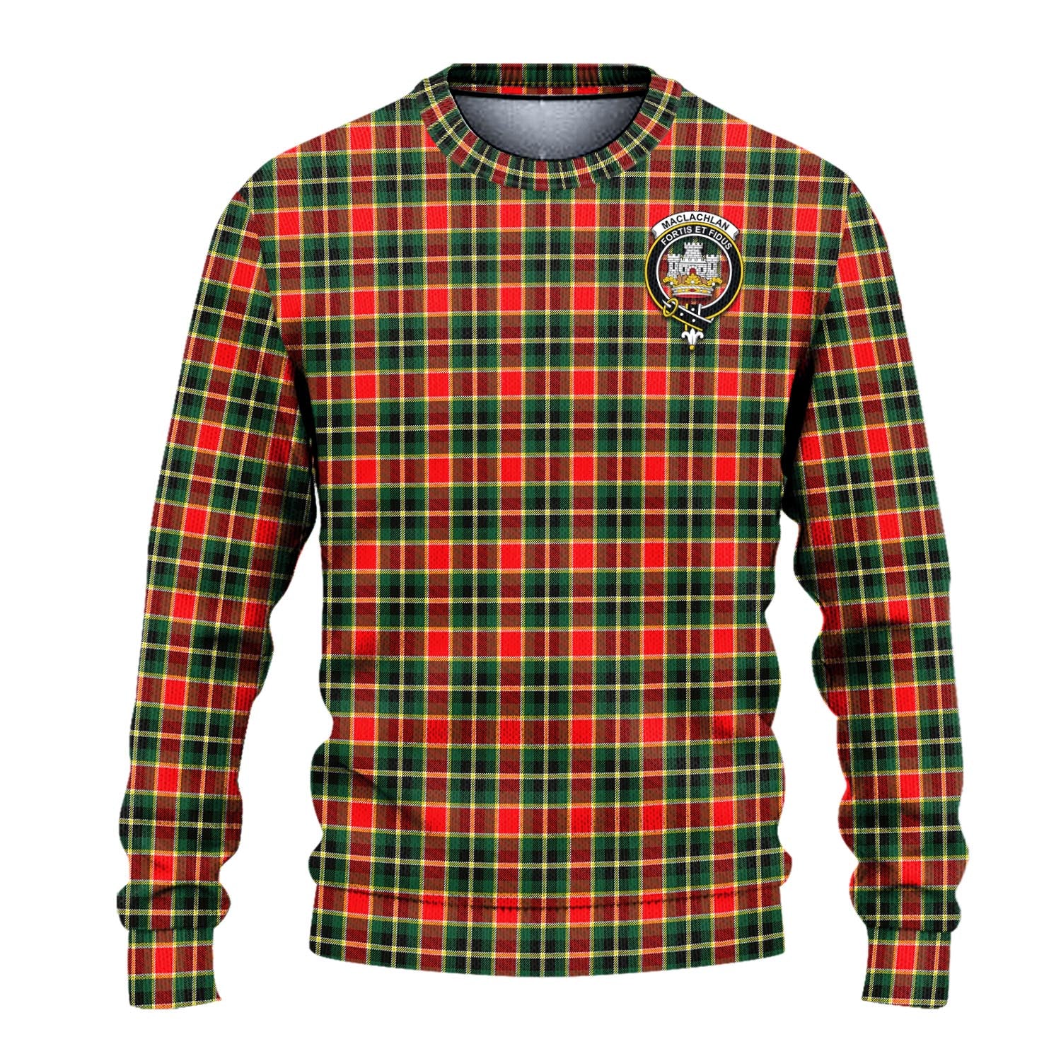 MacLachlan Hunting Modern Tartan Knitted Sweater with Family Crest - Tartanvibesclothing