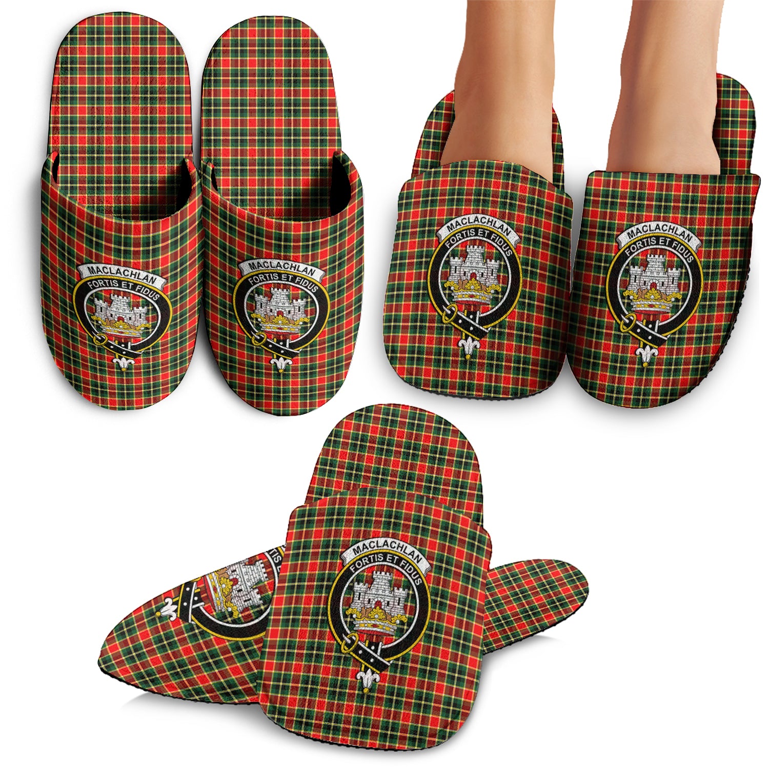 MacLachlan Hunting Modern Tartan Home Slippers with Family Crest - Tartanvibesclothing