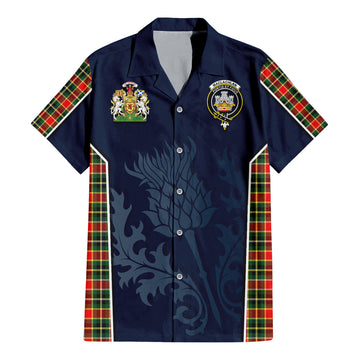 MacLachlan Hunting Modern Tartan Short Sleeve Button Up Shirt with Family Crest and Scottish Thistle Vibes Sport Style