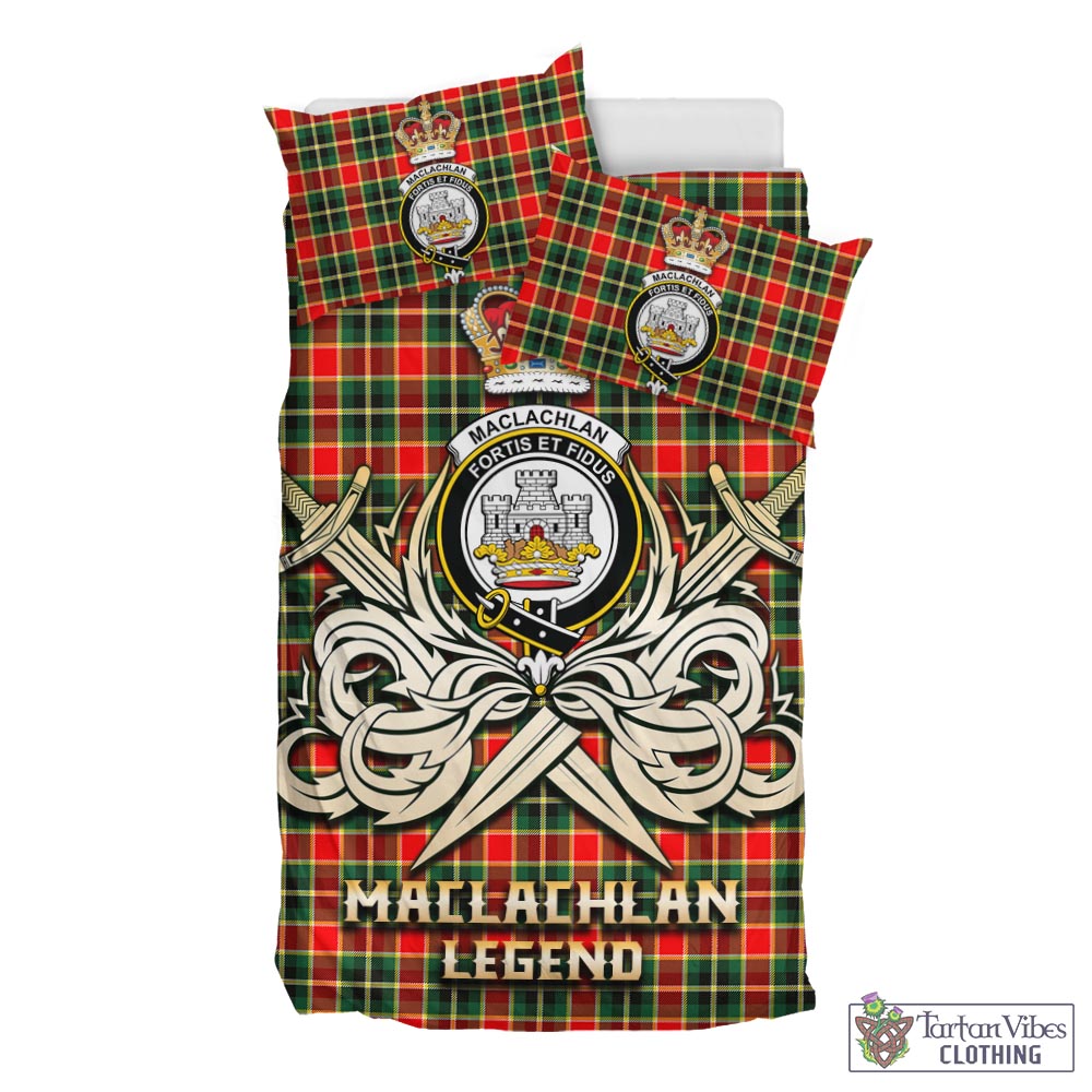 Tartan Vibes Clothing MacLachlan Hunting Modern Tartan Bedding Set with Clan Crest and the Golden Sword of Courageous Legacy