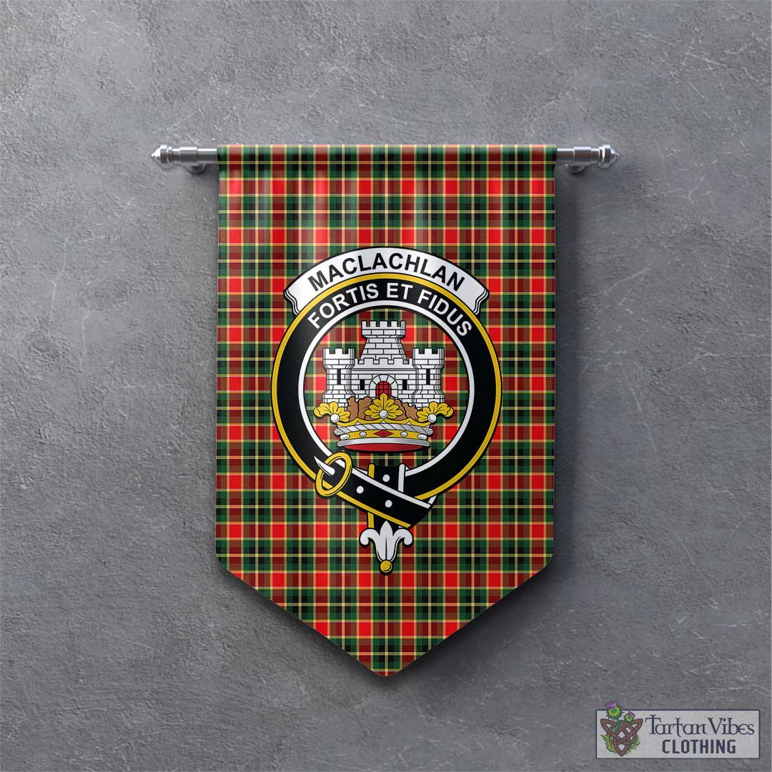 Tartan Vibes Clothing MacLachlan Hunting Modern Tartan Gonfalon, Tartan Banner with Family Crest