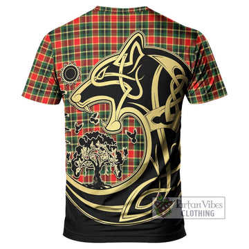 MacLachlan Hunting Modern Tartan T-Shirt with Family Crest Celtic Wolf Style