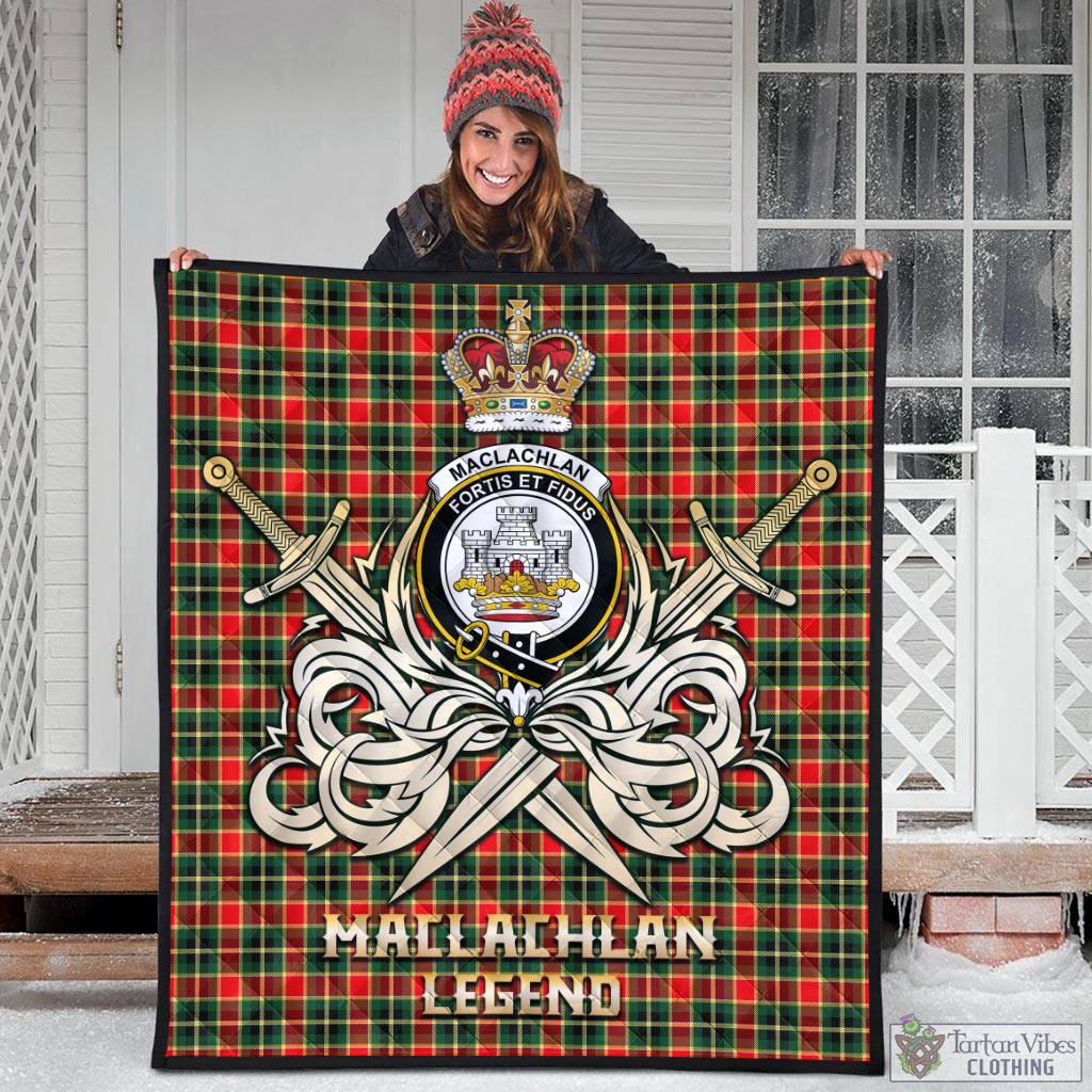 Tartan Vibes Clothing MacLachlan Hunting Modern Tartan Quilt with Clan Crest and the Golden Sword of Courageous Legacy