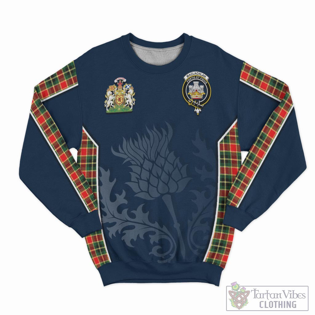 Tartan Vibes Clothing MacLachlan Hunting Modern Tartan Sweatshirt with Family Crest and Scottish Thistle Vibes Sport Style