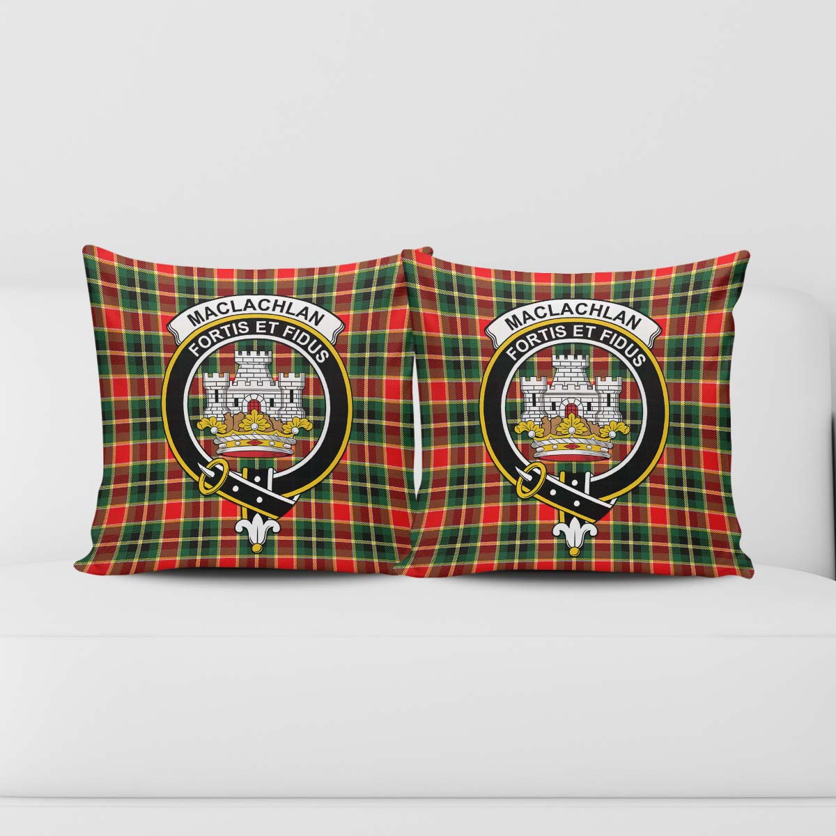 MacLachlan Hunting Modern Tartan Pillow Cover with Family Crest - Tartanvibesclothing