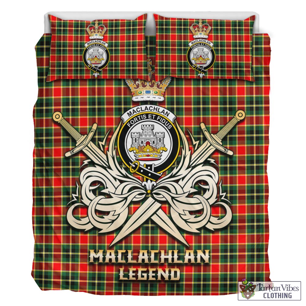 Tartan Vibes Clothing MacLachlan Hunting Modern Tartan Bedding Set with Clan Crest and the Golden Sword of Courageous Legacy