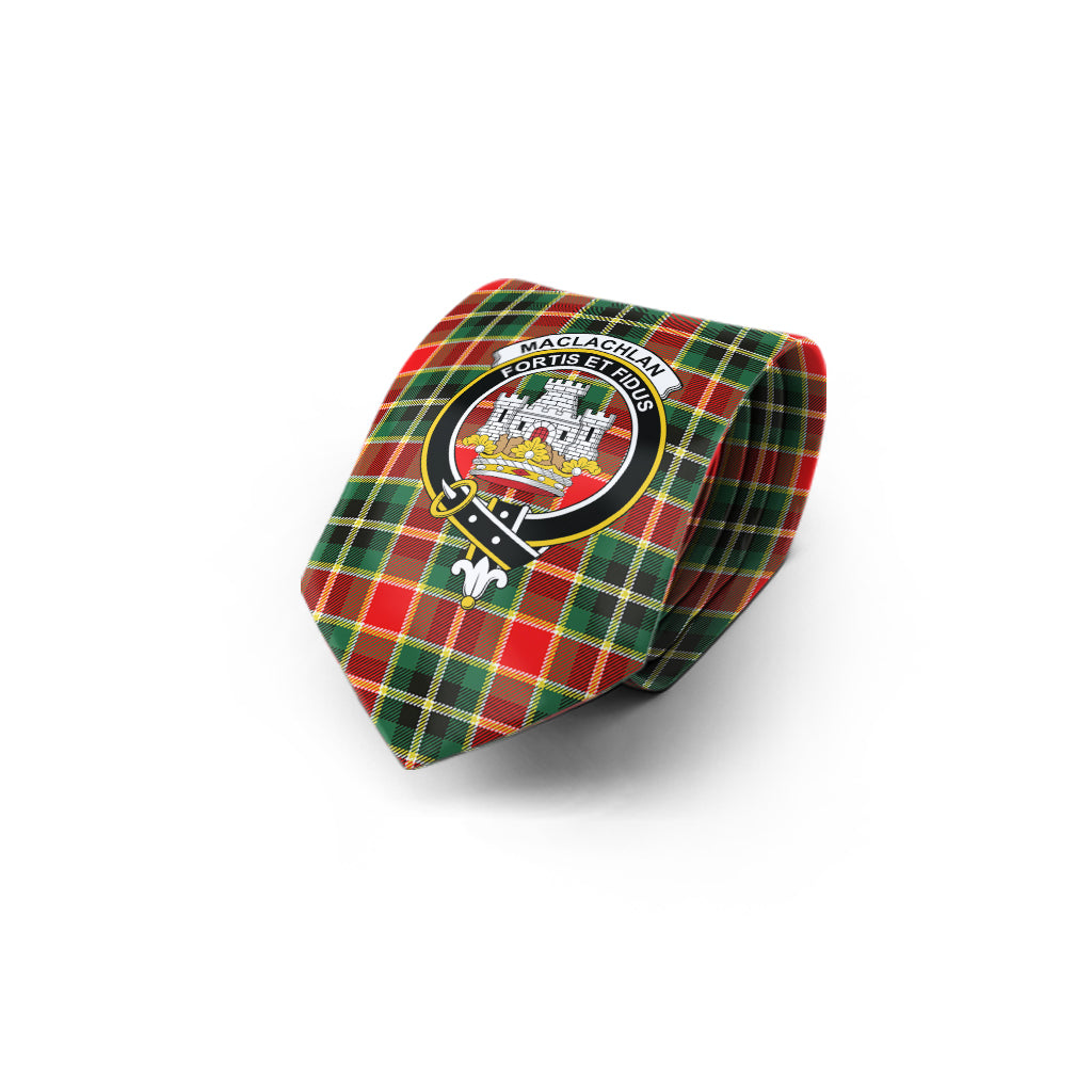 MacLachlan Hunting Modern Tartan Classic Necktie with Family Crest - Tartan Vibes Clothing