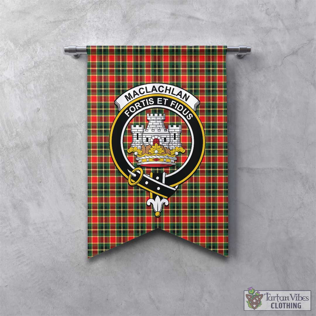 Tartan Vibes Clothing MacLachlan Hunting Modern Tartan Gonfalon, Tartan Banner with Family Crest