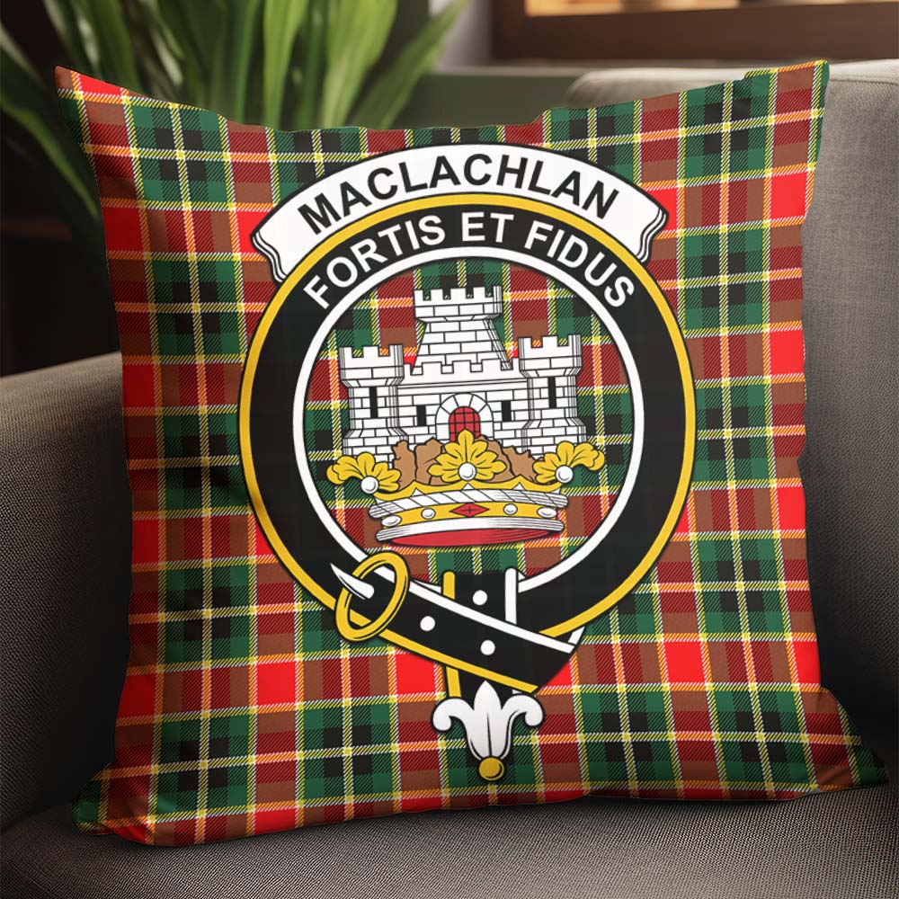 MacLachlan Hunting Modern Tartan Pillow Cover with Family Crest - Tartanvibesclothing