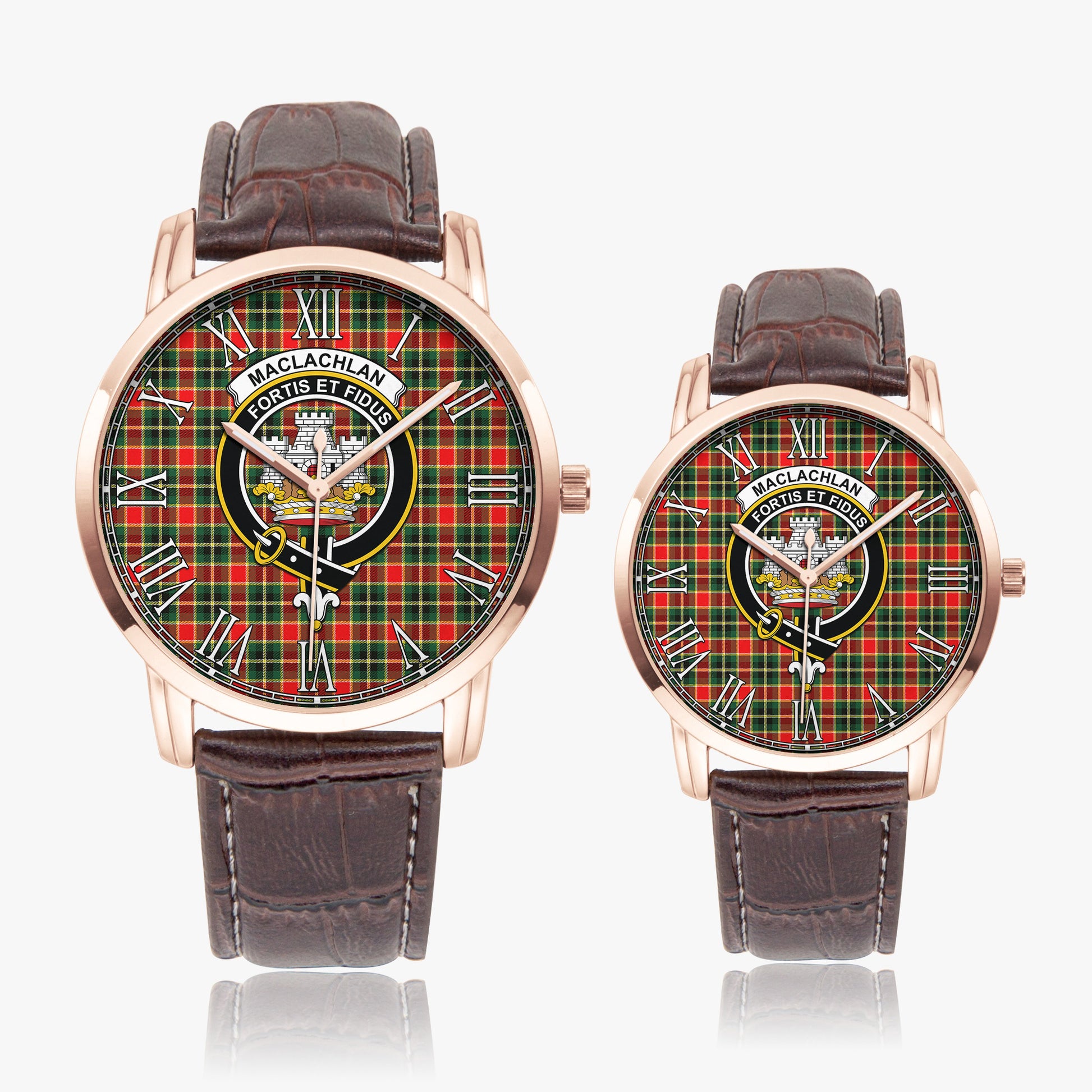 MacLachlan Hunting Modern Tartan Family Crest Leather Strap Quartz Watch - Tartanvibesclothing