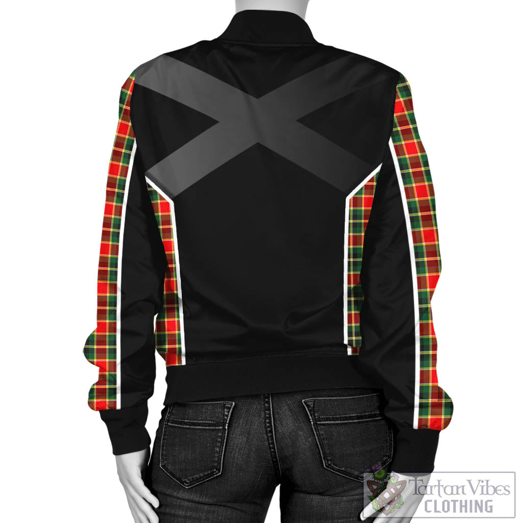 Tartan Vibes Clothing MacLachlan Hunting Modern Tartan Bomber Jacket with Family Crest and Scottish Thistle Vibes Sport Style