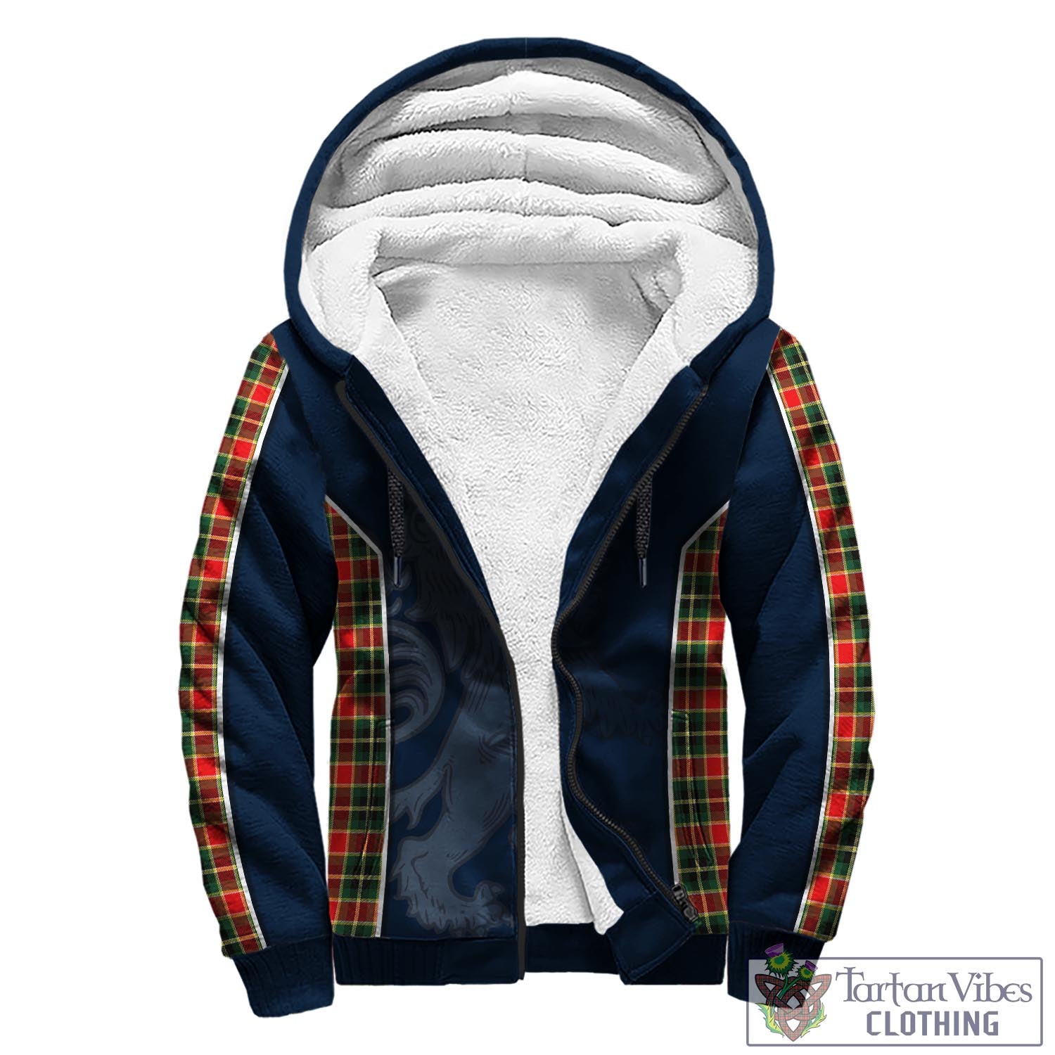 Tartan Vibes Clothing MacLachlan Hunting Modern Tartan Sherpa Hoodie with Family Crest and Lion Rampant Vibes Sport Style