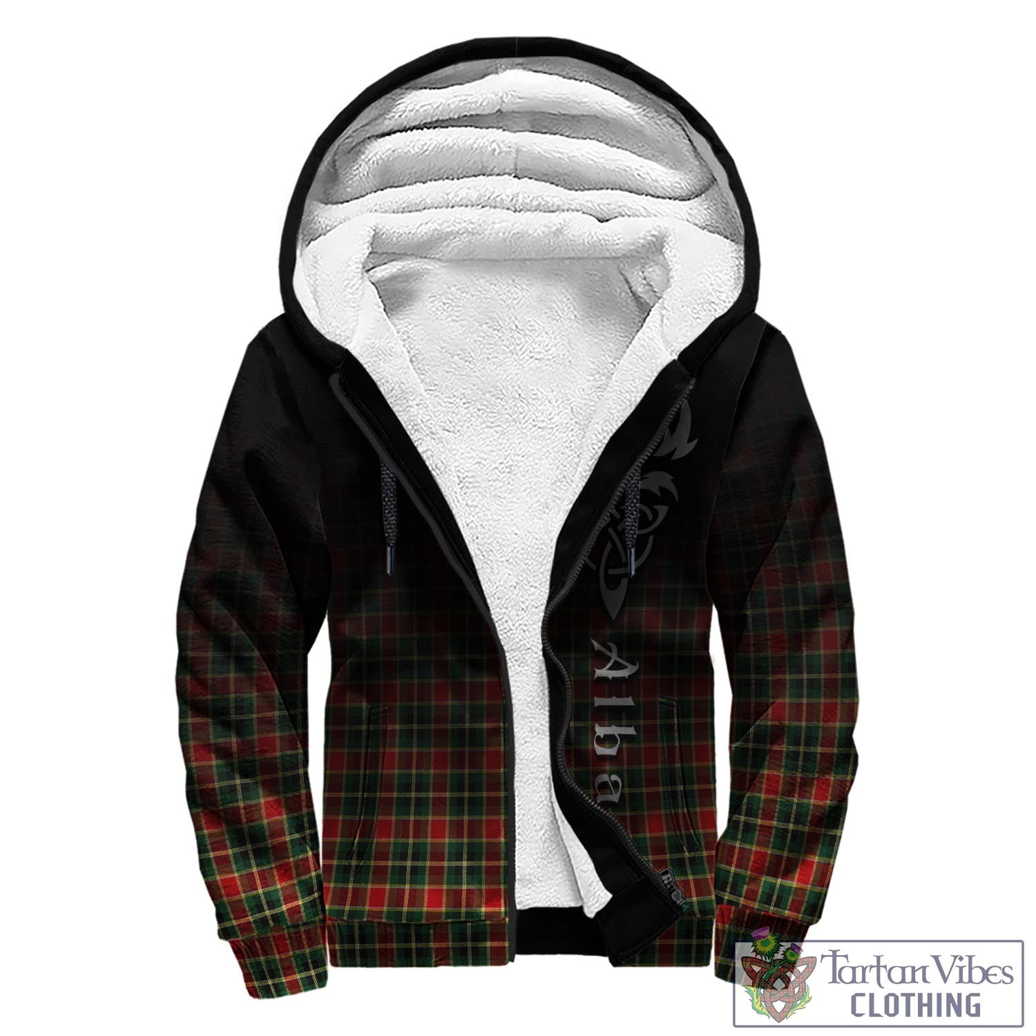 Tartan Vibes Clothing MacLachlan Hunting Modern Tartan Sherpa Hoodie Featuring Alba Gu Brath Family Crest Celtic Inspired