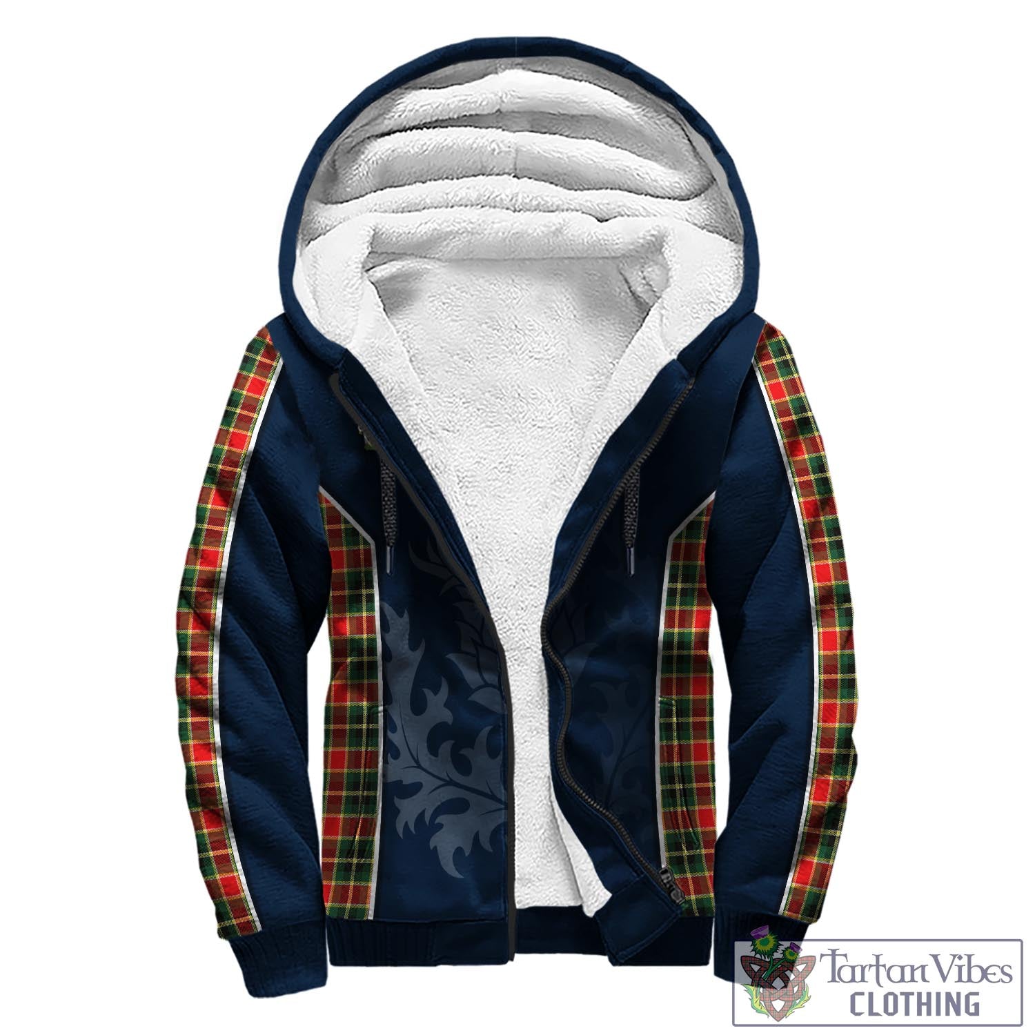 Tartan Vibes Clothing MacLachlan Hunting Modern Tartan Sherpa Hoodie with Family Crest and Scottish Thistle Vibes Sport Style