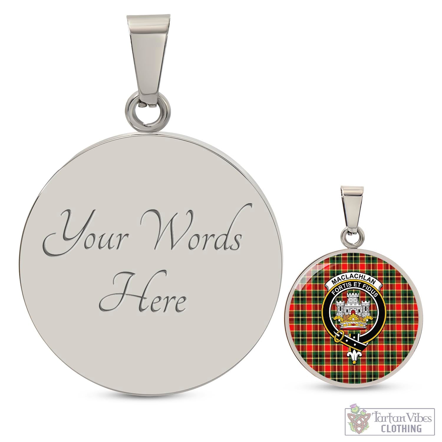 Tartan Vibes Clothing MacLachlan Hunting Modern Tartan Circle Necklace with Family Crest