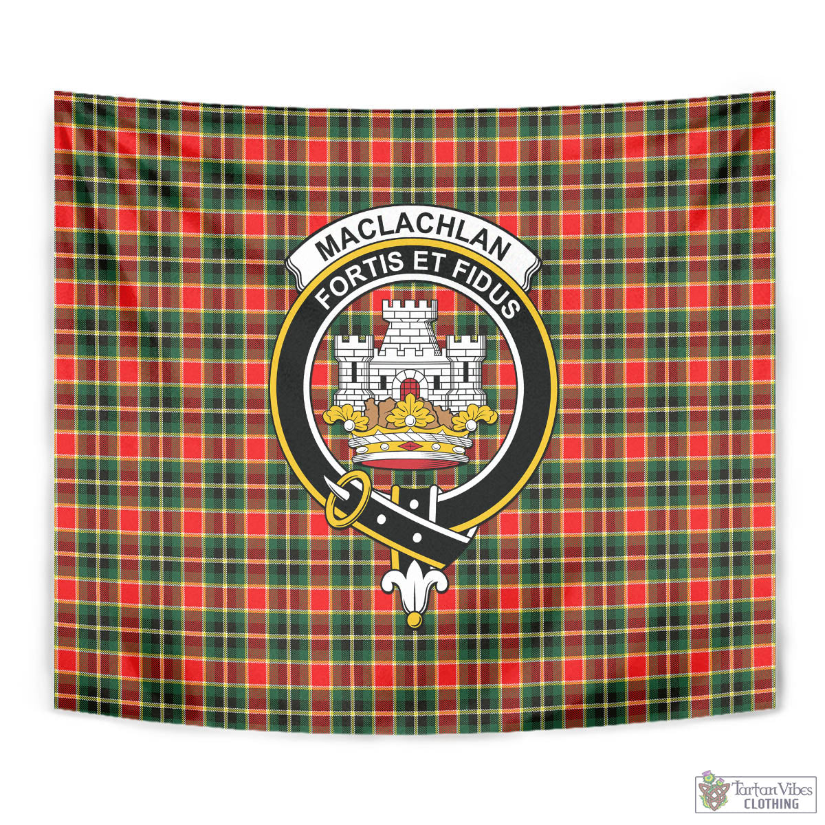 Tartan Vibes Clothing MacLachlan Hunting Modern Tartan Tapestry Wall Hanging and Home Decor for Room with Family Crest