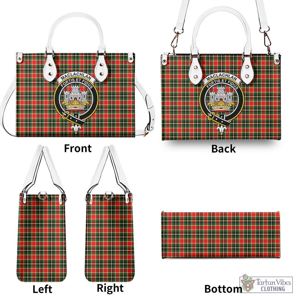 Tartan Vibes Clothing MacLachlan Hunting Modern Tartan Luxury Leather Handbags with Family Crest