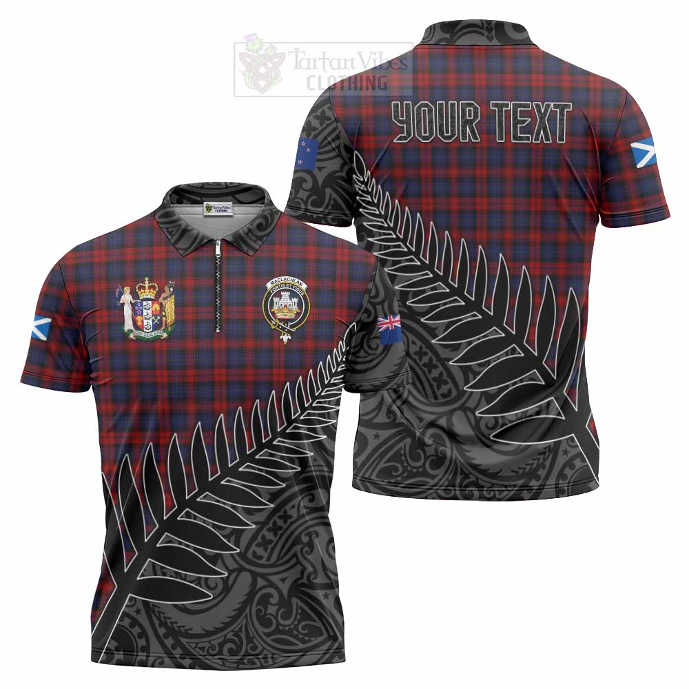 Tartan Vibes Clothing MacLachlan (McLachlan) Crest Tartan Zipper Polo Shirt with New Zealand Silver Fern Half Style