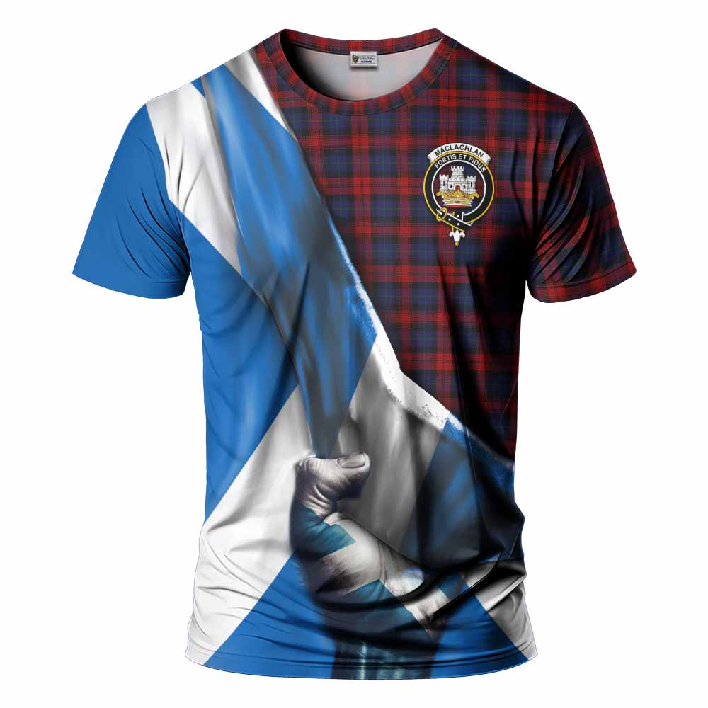 Tartan Vibes Clothing MacLachlan (McLachlan) Tartan T-Shirt with Family Crest Scotland Patriotic Style