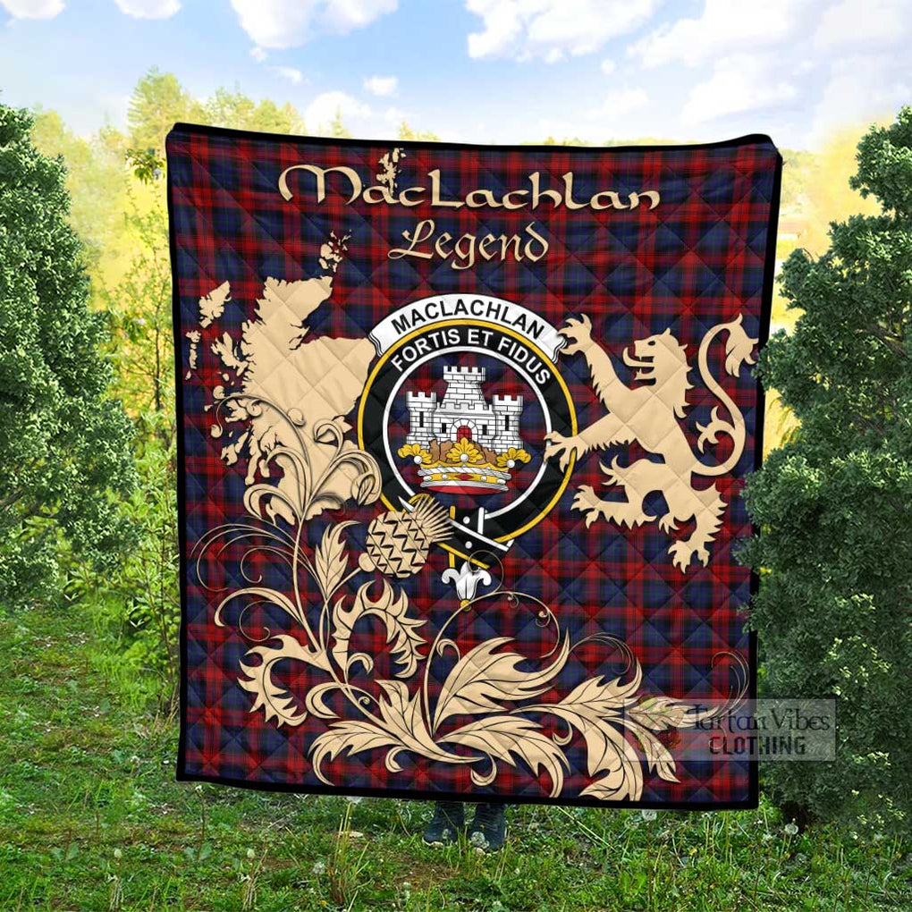 Tartan Vibes Clothing MacLachlan (McLachlan) Tartan Quilt with Family Crest and Scottish Symbol Style