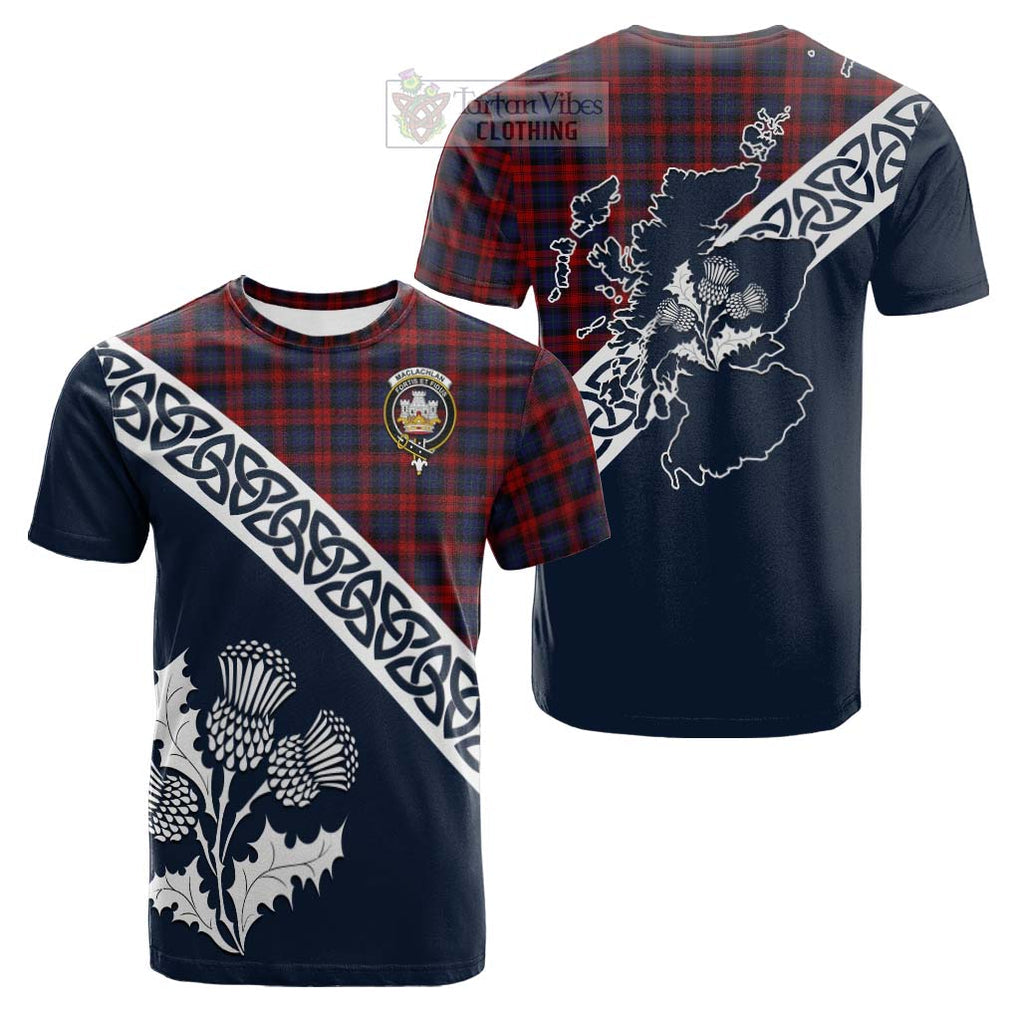 Tartan Vibes Clothing MacLachlan (McLachlan) Tartan Cotton T-shirt Featuring Thistle and Scotland Map