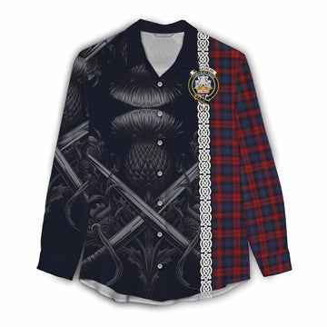 MacLachlan (McLachlan) Tartan Women's Casual Shirt with Family Crest Cross Sword Thistle Celtic Vibes