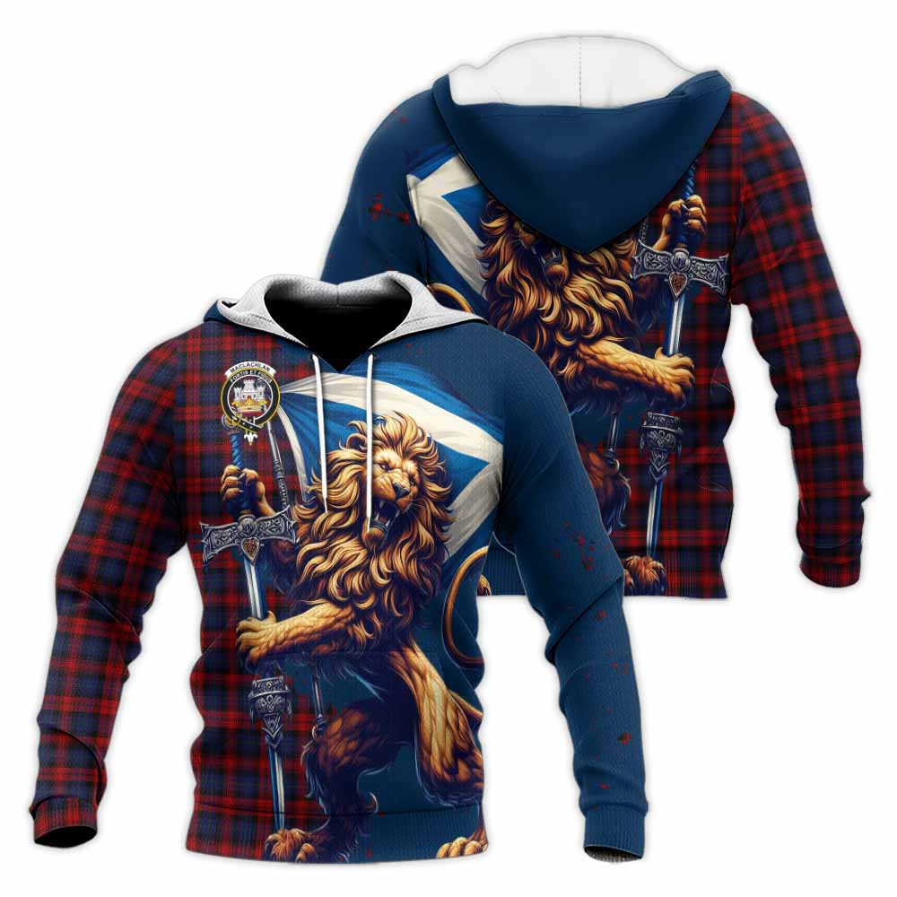 Tartan Vibes Clothing MacLachlan (McLachlan) Tartan Family Crest Knitted Hoodie with Scottish Majestic Lion