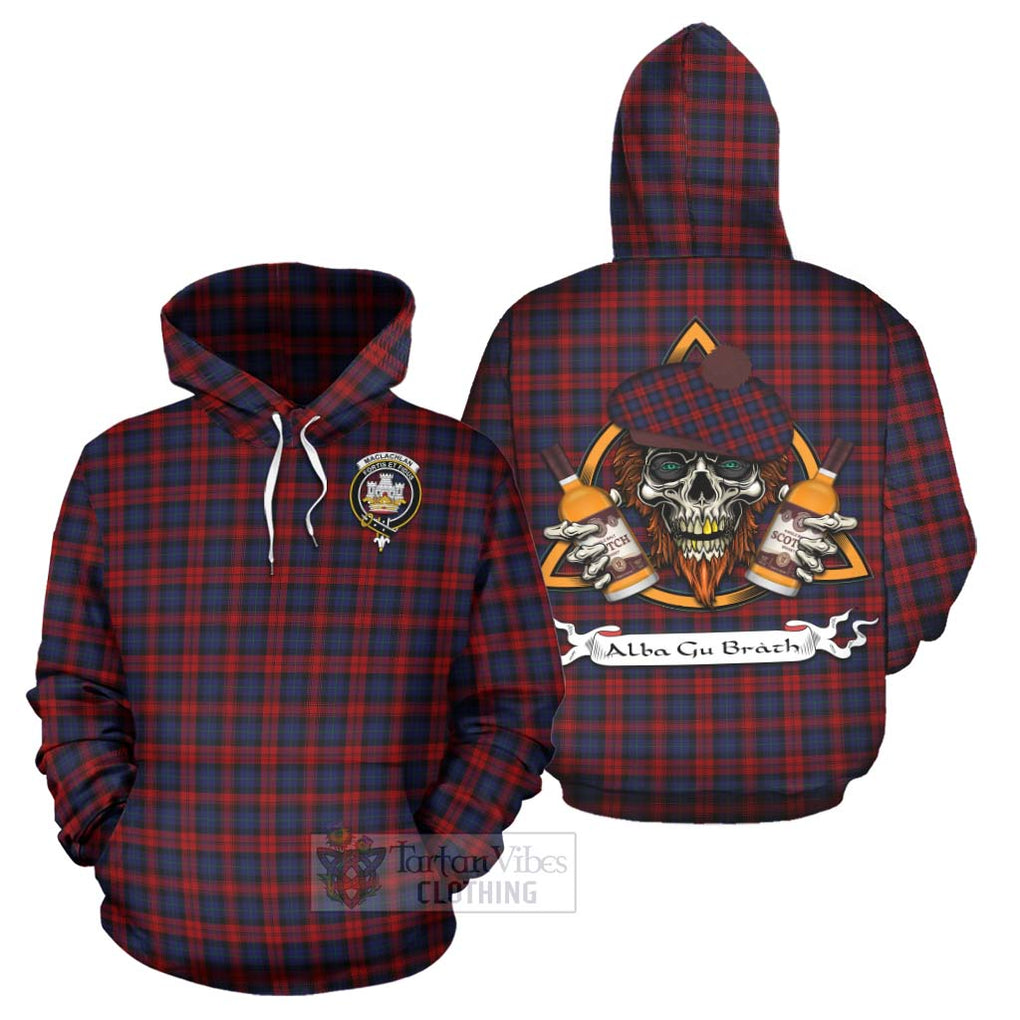 Tartan Vibes Clothing MacLachlan (McLachlan) Tartan Hoodie with Family Crest and Bearded Skull Holding Bottles of Whiskey