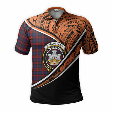 MacLachlan (McLachlan) Crest Tartan Polo Shirt with Polynesian Vibes Style - Orange Version