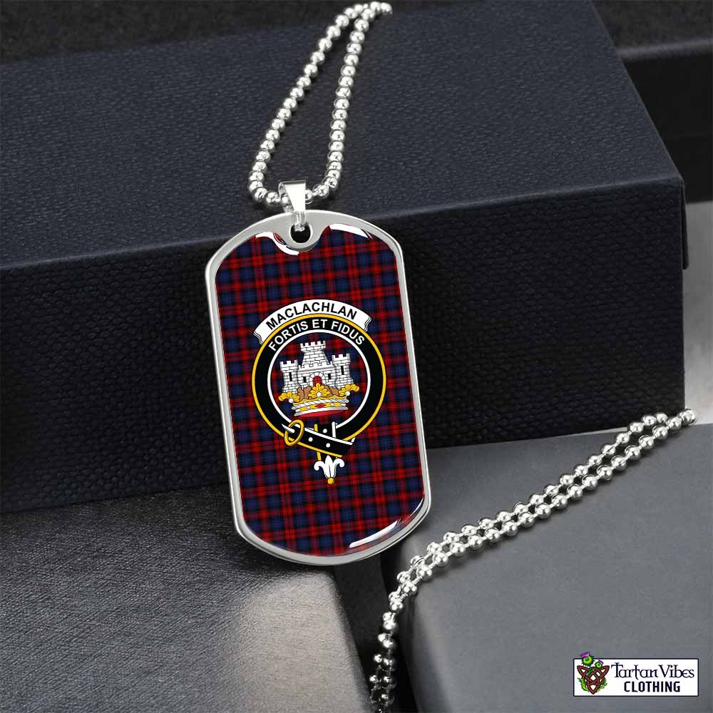 Tartan Vibes Clothing MacLachlan (McLachlan) Tartan Dog Tag Necklace with Family Crest