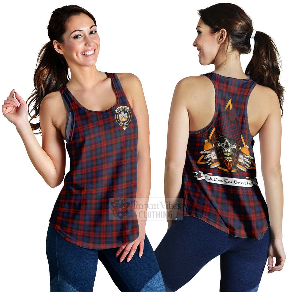 Tartan Vibes Clothing MacLachlan (McLachlan) Tartan Women's Racerback Tanks with Family Crest and Bearded Skull Holding Bottles of Whiskey