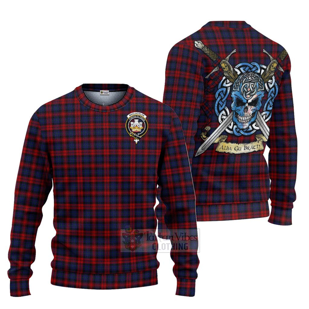 Tartan Vibes Clothing MacLachlan (McLachlan) Tartan Knitted Sweater with Family Crest Celtic Skull Style