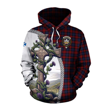 MacLachlan (McLachlan) Tartan Cotton Hoodie with Family Crest and St. Andrew's Cross Accented by Thistle Vines Pullover Hoodie XS - Tartan Vibes Clothing