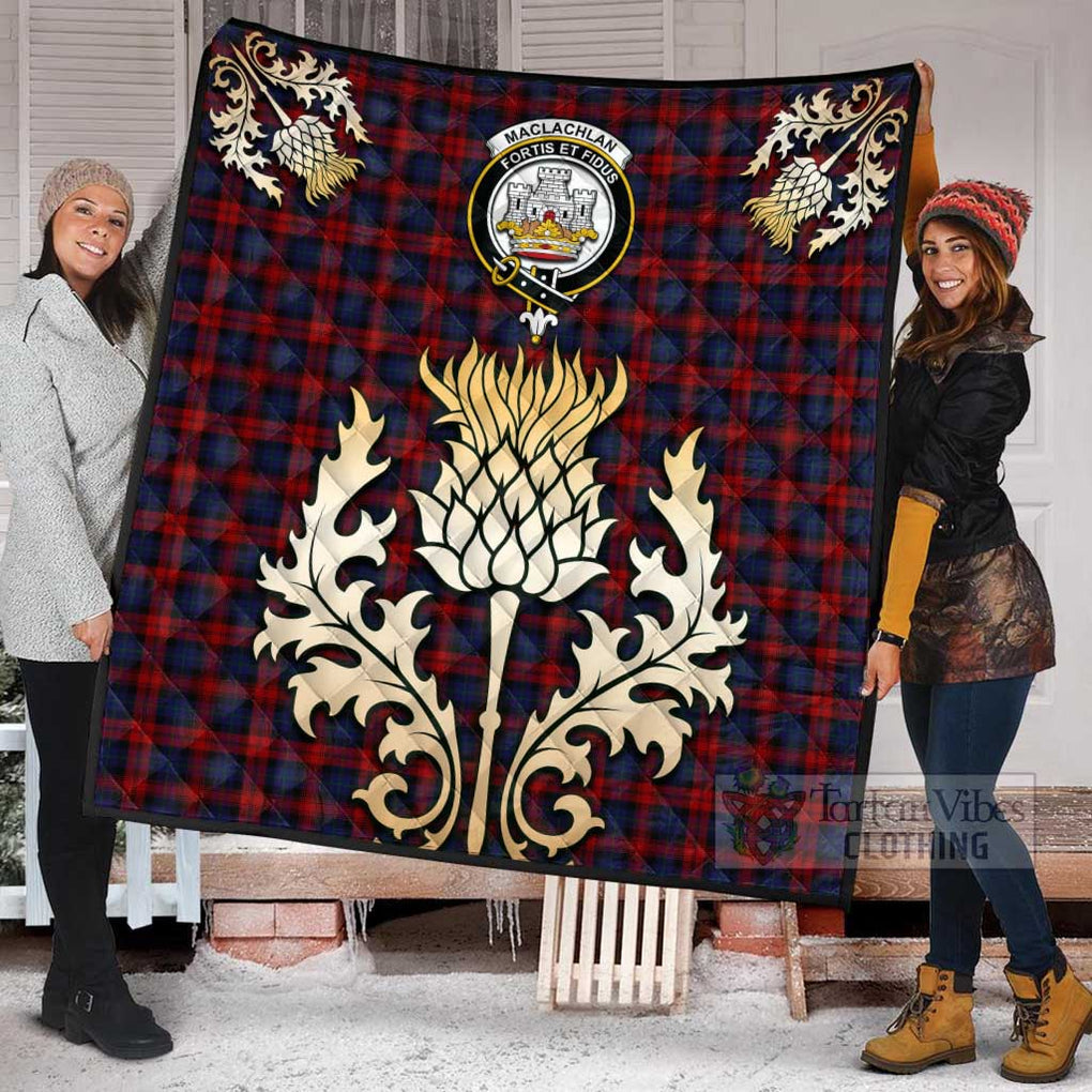 Tartan Vibes Clothing MacLachlan (McLachlan) Tartan Quilt with Family Crest and Golden Thistle Style