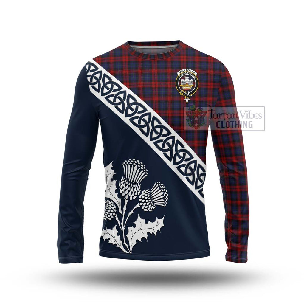 Tartan Vibes Clothing MacLachlan (McLachlan) Tartan Long Sleeve T-Shirt Featuring Thistle and Scotland Map