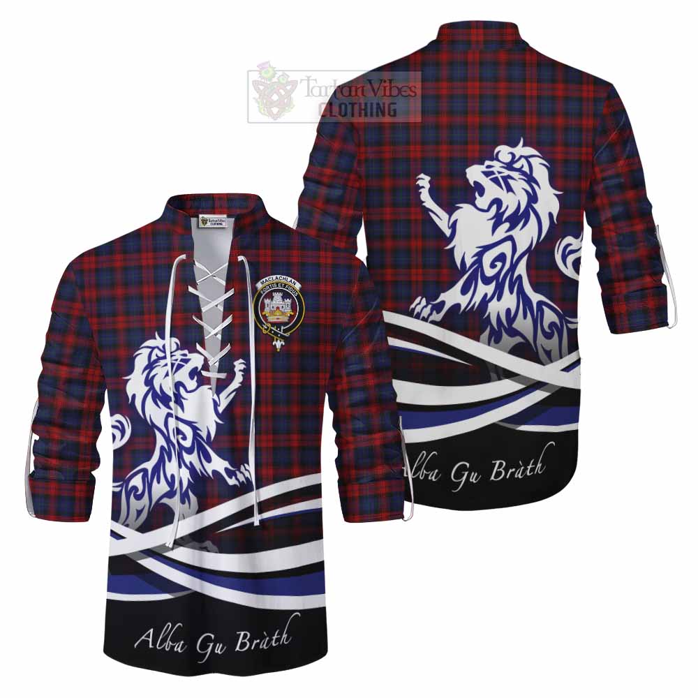 Tartan Vibes Clothing MacLachlan (McLachlan) Tartan Ghillie Kilt Shirt with Alba Gu Brath Regal Lion Emblem