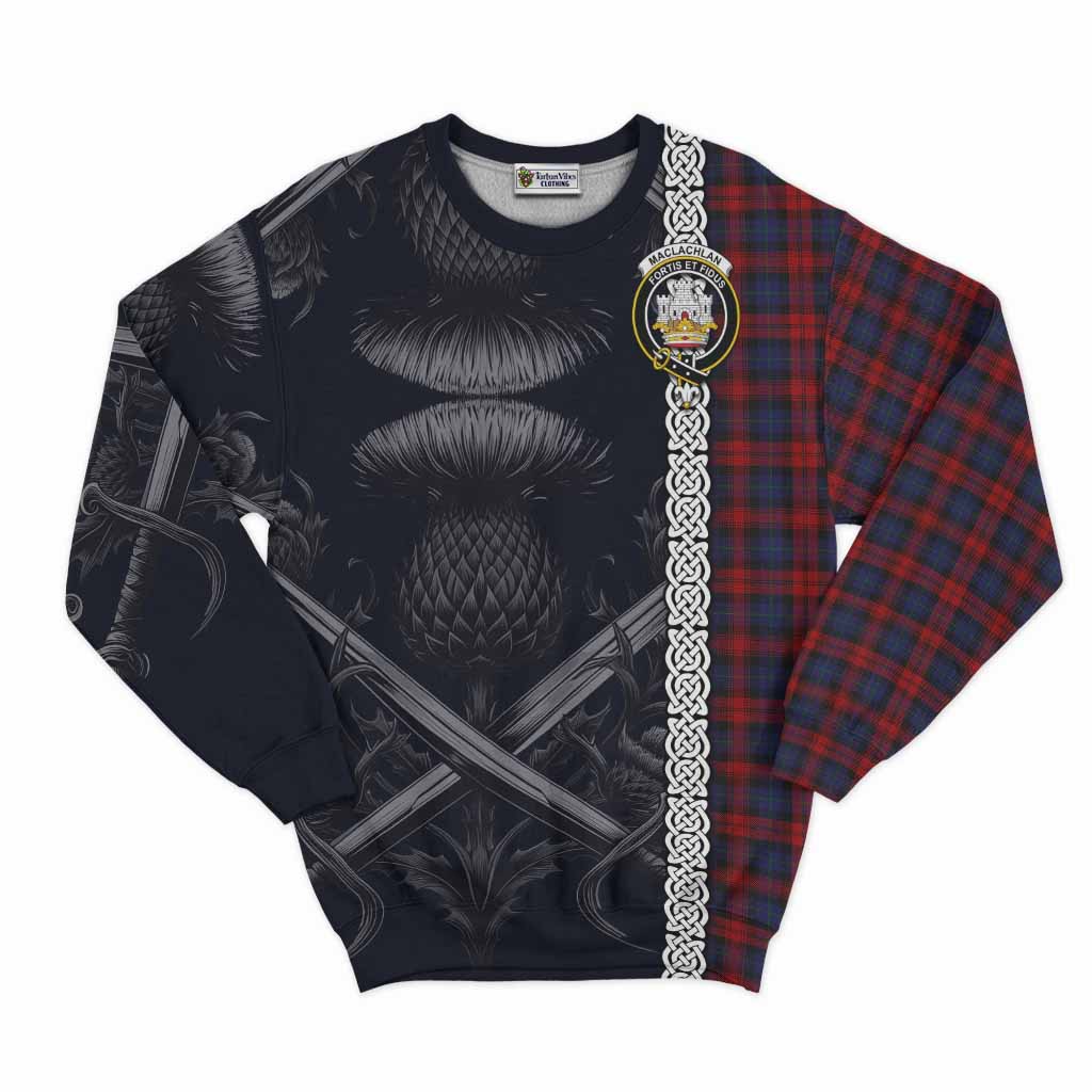 Tartan Vibes Clothing MacLachlan (McLachlan) Tartan Sweatshirt with Family Crest Cross Sword Thistle Celtic Vibes