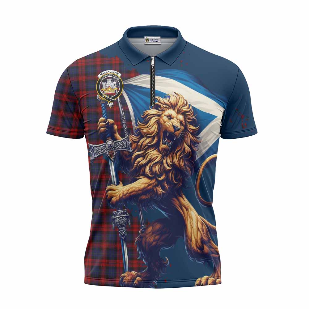 Tartan Vibes Clothing MacLachlan (McLachlan) Tartan Family Crest Zipper Polo Shirt with Scottish Majestic Lion