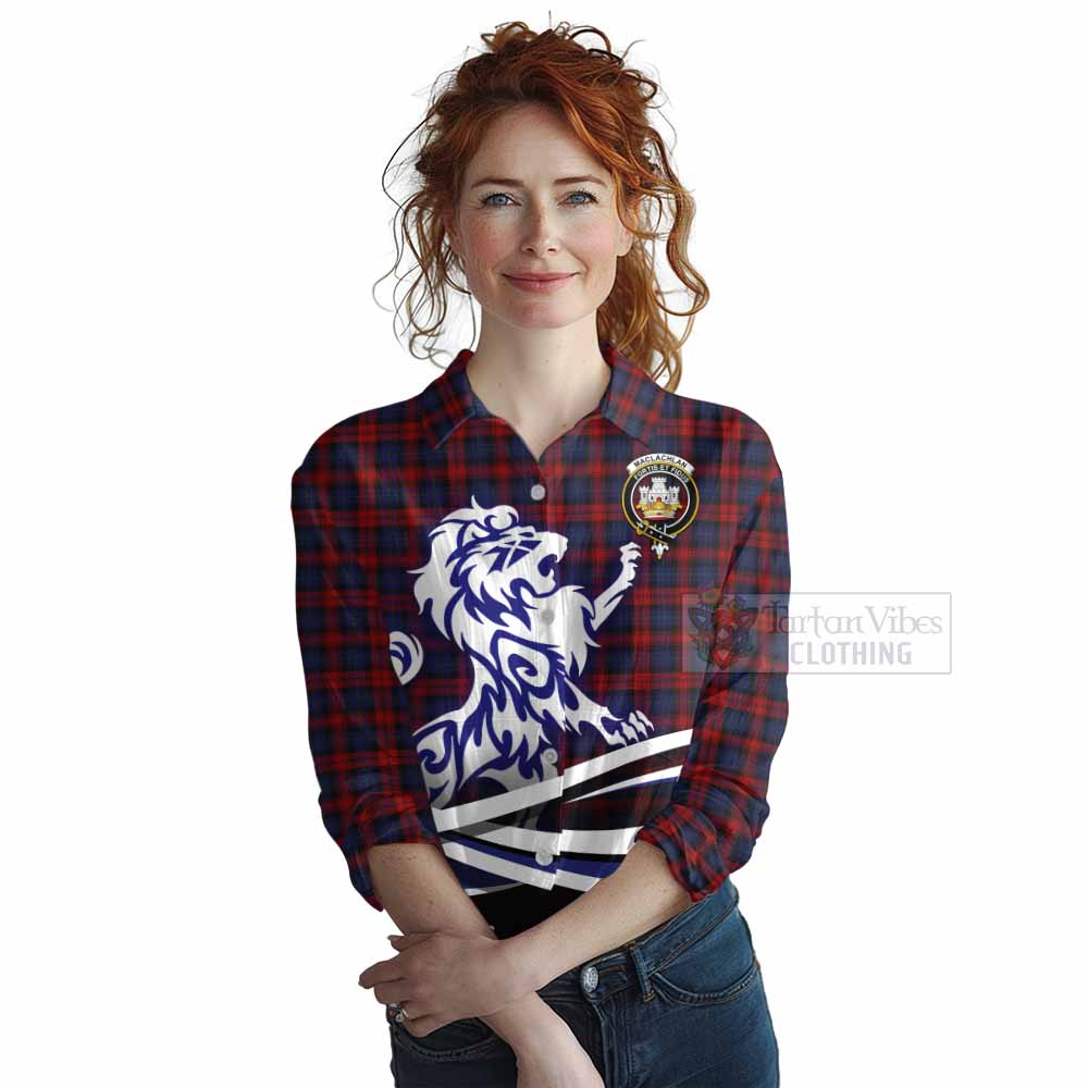 Tartan Vibes Clothing MacLachlan (McLachlan) Tartan Women's Casual Shirt with Alba Gu Brath Regal Lion Emblem