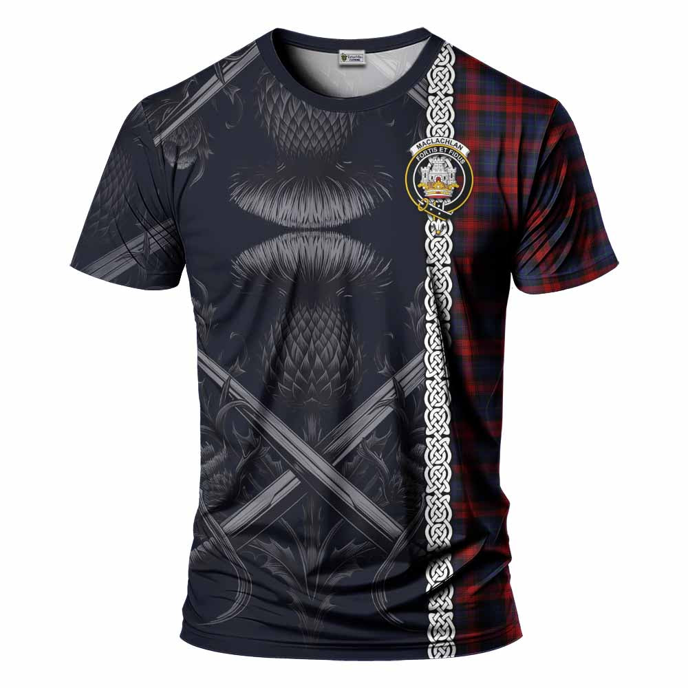 Tartan Vibes Clothing MacLachlan (McLachlan) Tartan T-Shirt with Family Crest Cross Sword Thistle Celtic Vibes