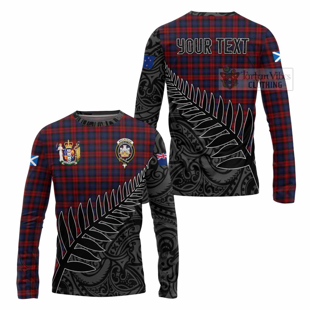 Tartan Vibes Clothing MacLachlan (McLachlan) Crest Tartan Long Sleeve T-Shirt with New Zealand Silver Fern Half Style