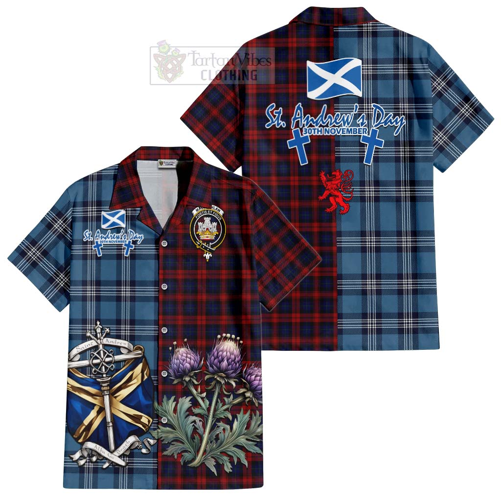 Tartan Vibes Clothing MacLachlan (McLachlan) Tartan Short Sleeve Button Shirt Happy St. Andrew's Day Half Tartan Style