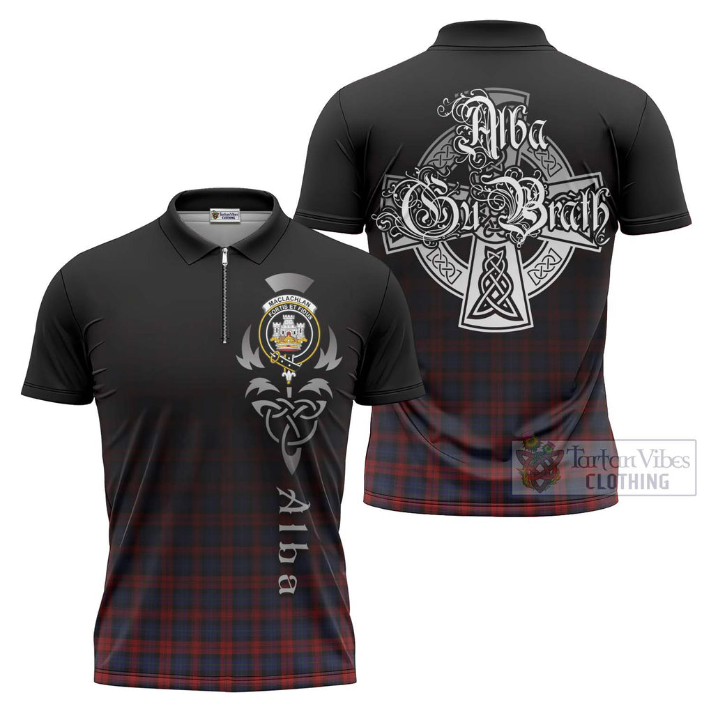 Tartan Vibes Clothing MacLachlan (McLachlan) Tartan Zipper Polo Shirt Featuring Alba Gu Brath Family Crest Celtic Inspired