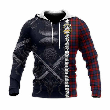 MacLachlan (McLachlan) Tartan Knitted Hoodie with Family Crest Cross Sword Thistle Celtic Vibes