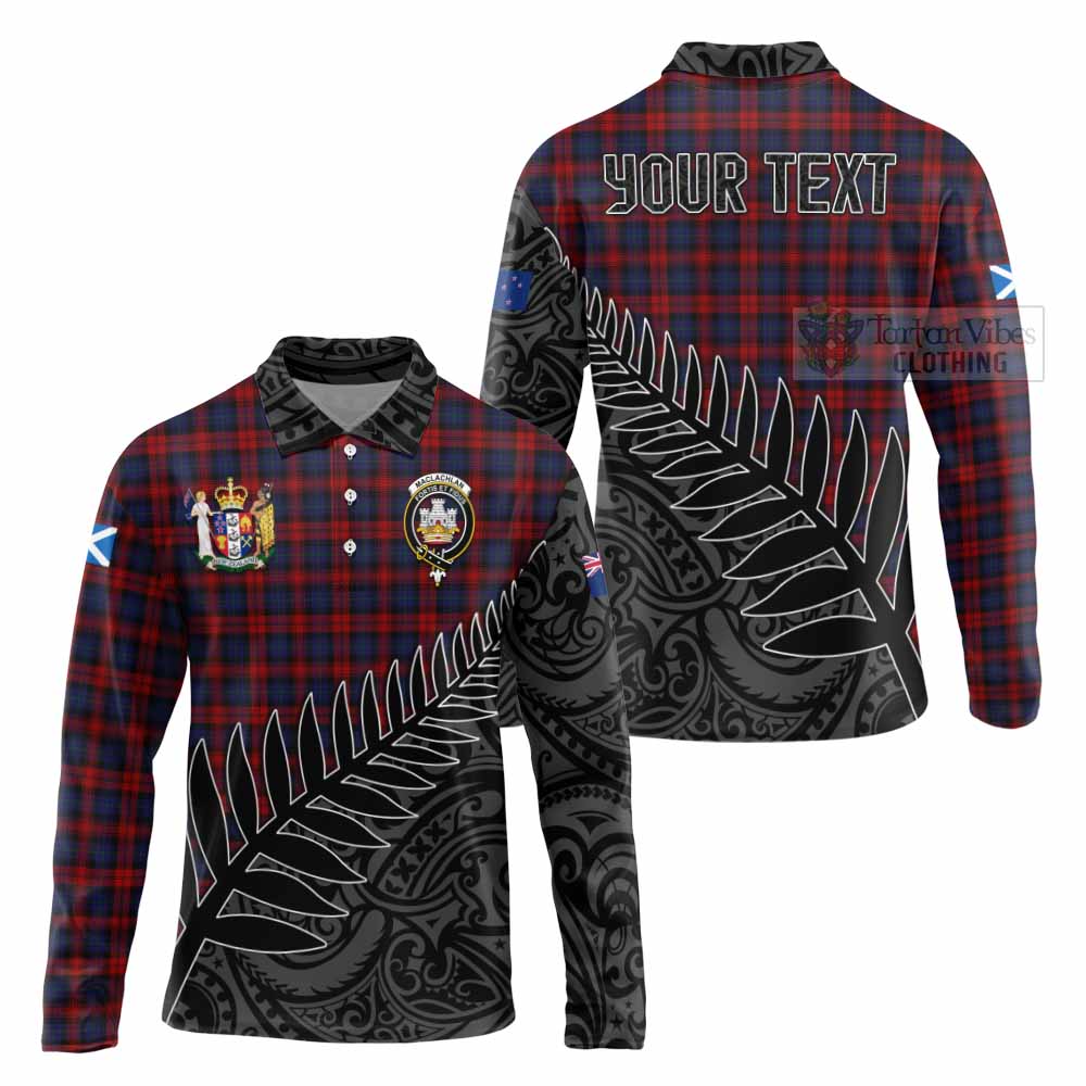 Tartan Vibes Clothing MacLachlan (McLachlan) Crest Tartan Long Sleeve Polo Shirt with New Zealand Silver Fern Half Style